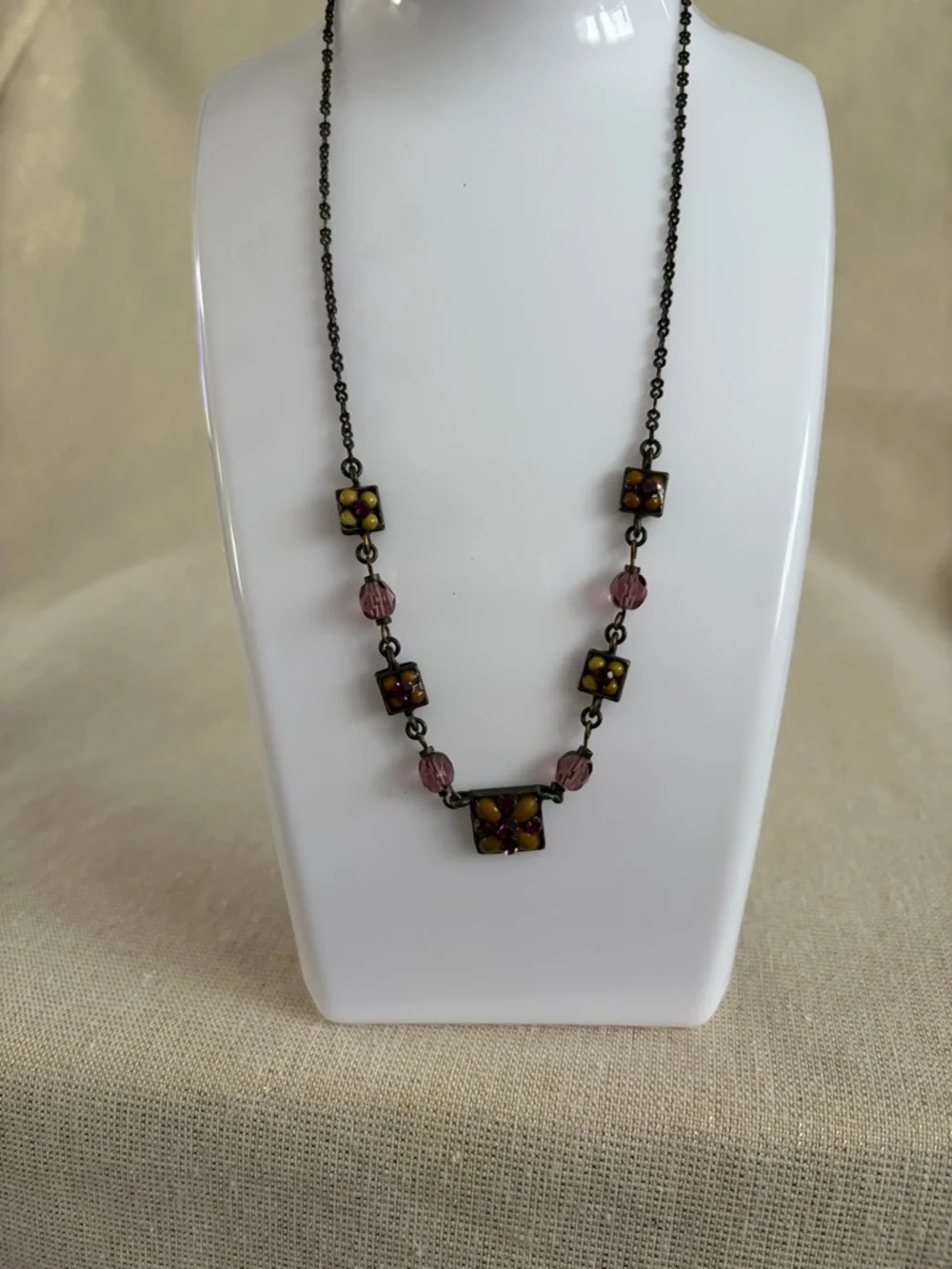 Purple and Gold Square Pendant Necklace
